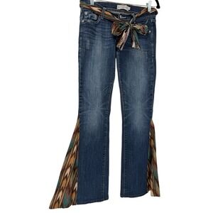 Bui Yah Kah Flare Panel Y2K Jeans Boho Hippie Tie Belt 5 Juniors Artsy Festival